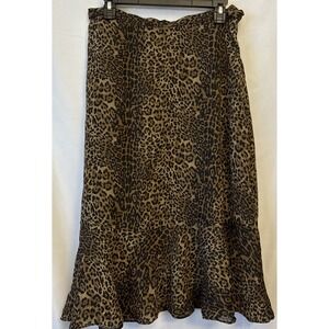 Coldwater Creek leopard print midi‎ skirt with soft ruffle bottom Polyester P LG